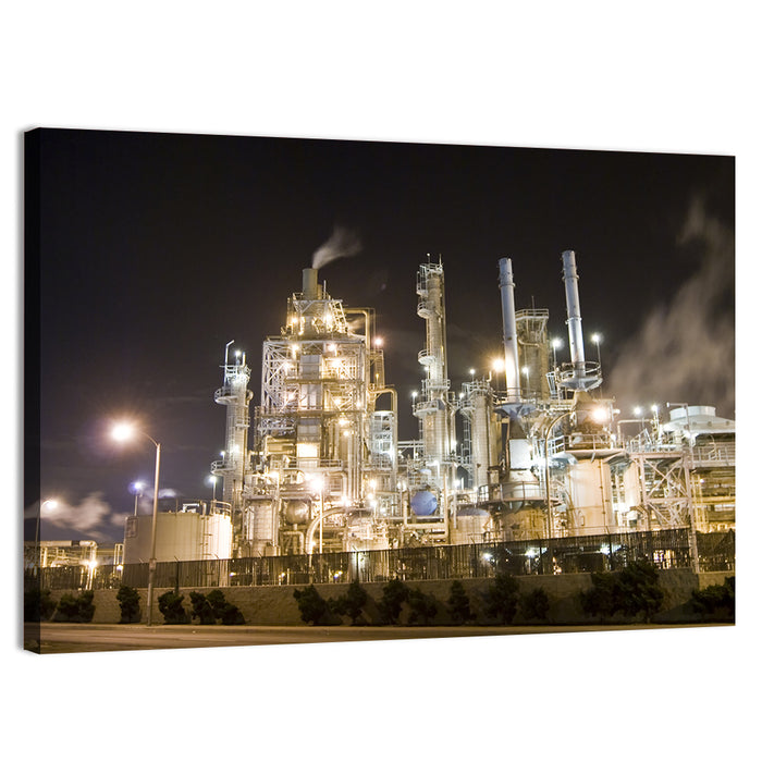 Industrial Refinery Nightscape Wall Art as a canvas print