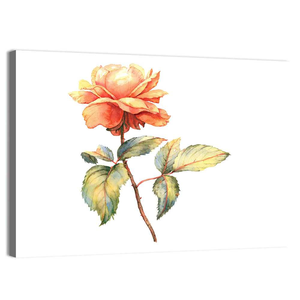 Orange Watercolor Rose Illustration Wall Art, canvas print, landscape