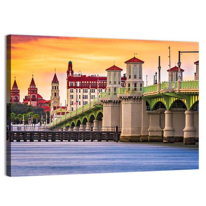 Saint Augustine Bridge of Lions at Dusk Wall Art as a canvas print