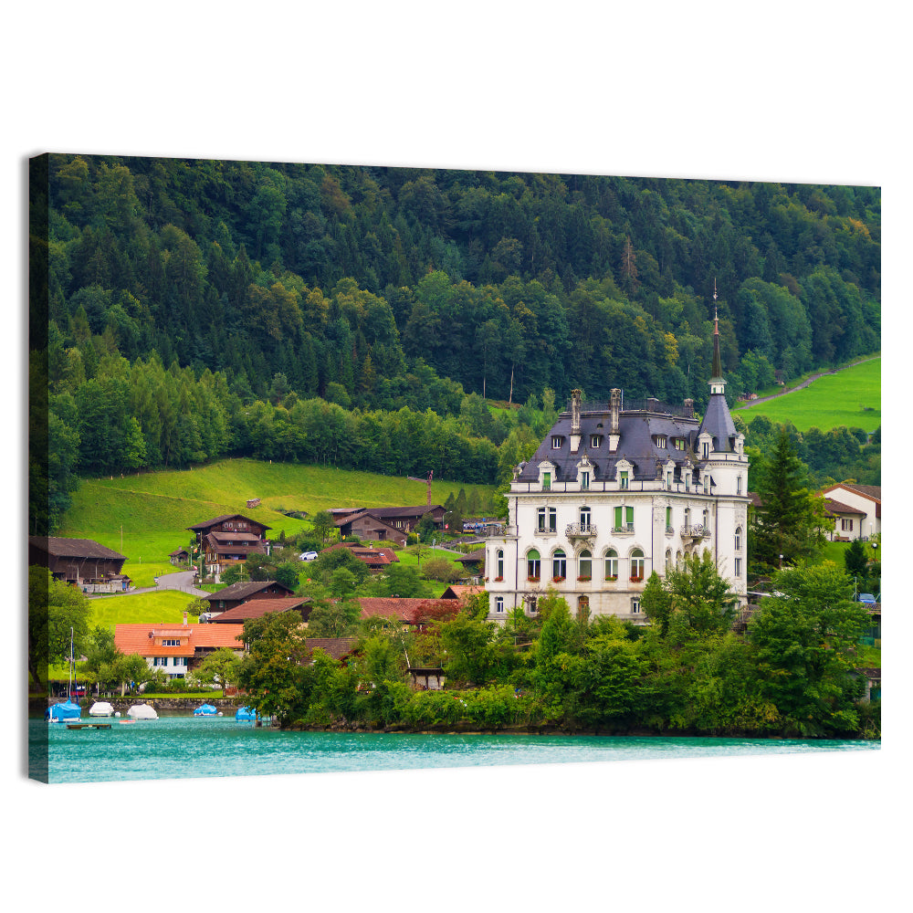 Mansion on Lake Brienz Wall Art, canvas print, landscape