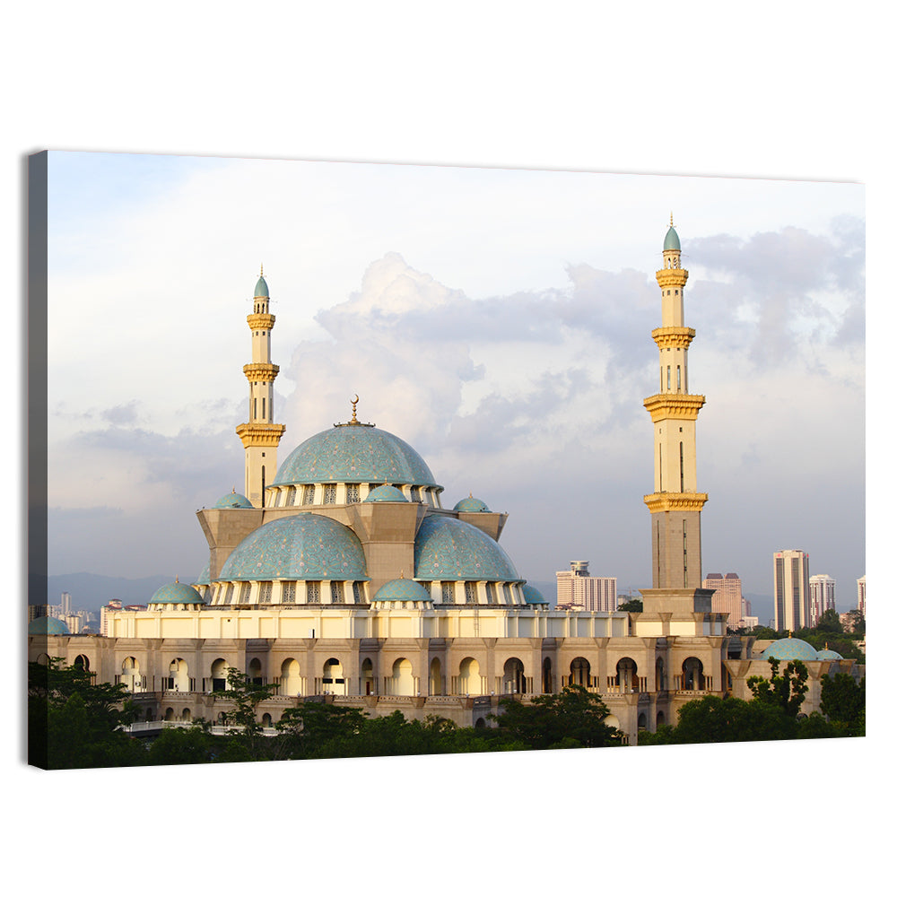 Federal Territory Mosque with Blue Domes Wall Art, canvas print, landscape