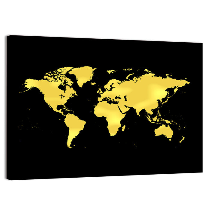 Metallic Gold World Map Wall Art as a canvas print