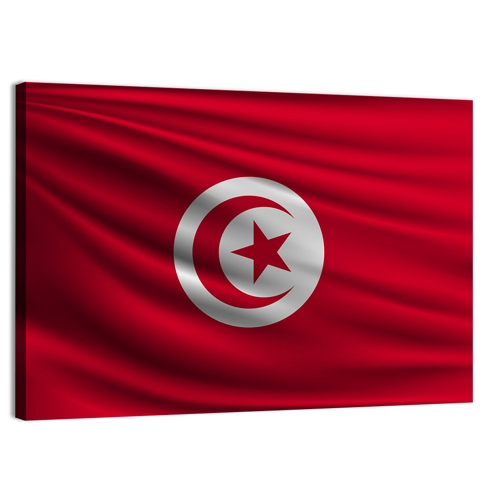 Tunisia Flag with Crescent and Star Wall Art, canvas print, landscape