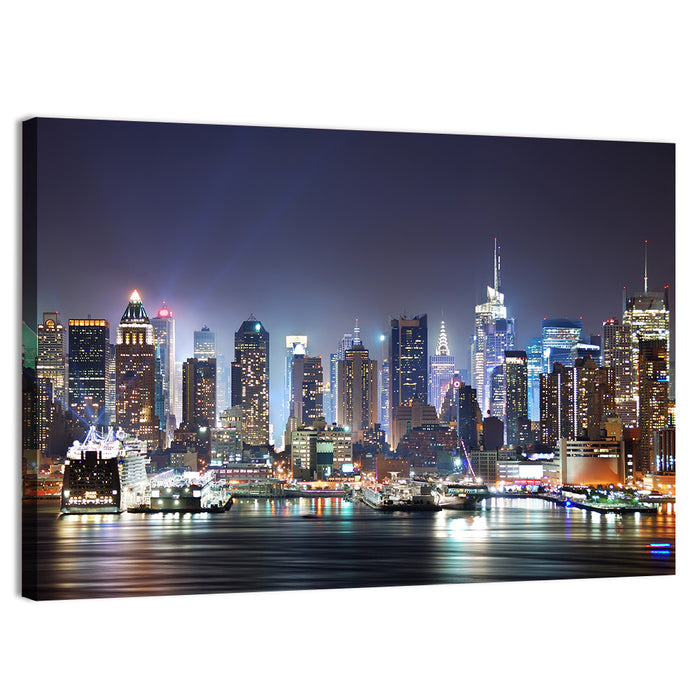 Manhattan Night Skyline Wall Art as a canvas print