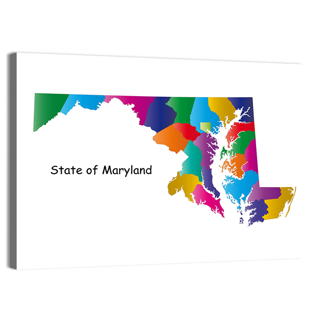 Maryland County Map Wall Art, canvas print, landscape