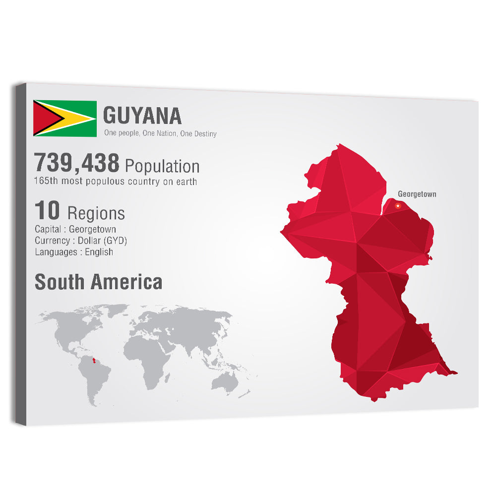Guyana Low-poly Map Infographic Wall Art