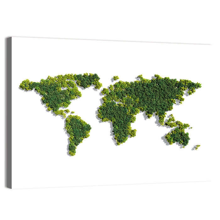Forest Canopy World Map Wall Art as a canvas print