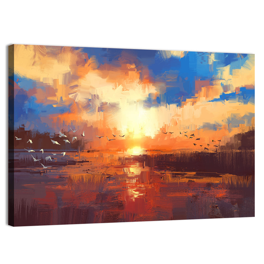 Sunset On The Lake Wall Art