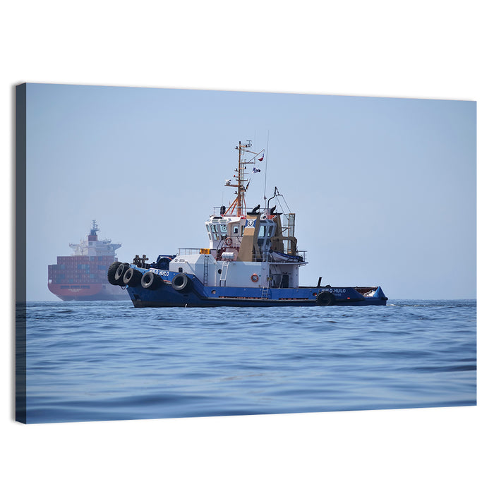 Tugboat Off Valparaiso Coast Wall Art as a canvas print