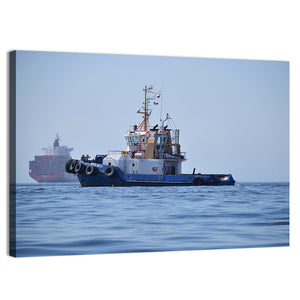 A Tugboat Near To Container Ship In Coasts Of Valparaiso Wall Art