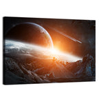 Gigantic Asteroids Over Ringed Planet Wall Art