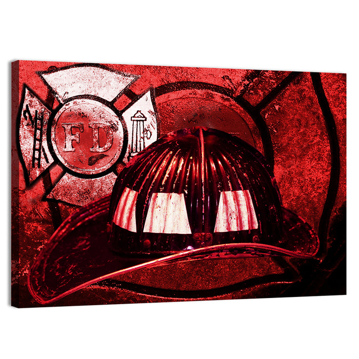Vintage Fire Helmet with Maltese Cross Wall Art as a canvas print