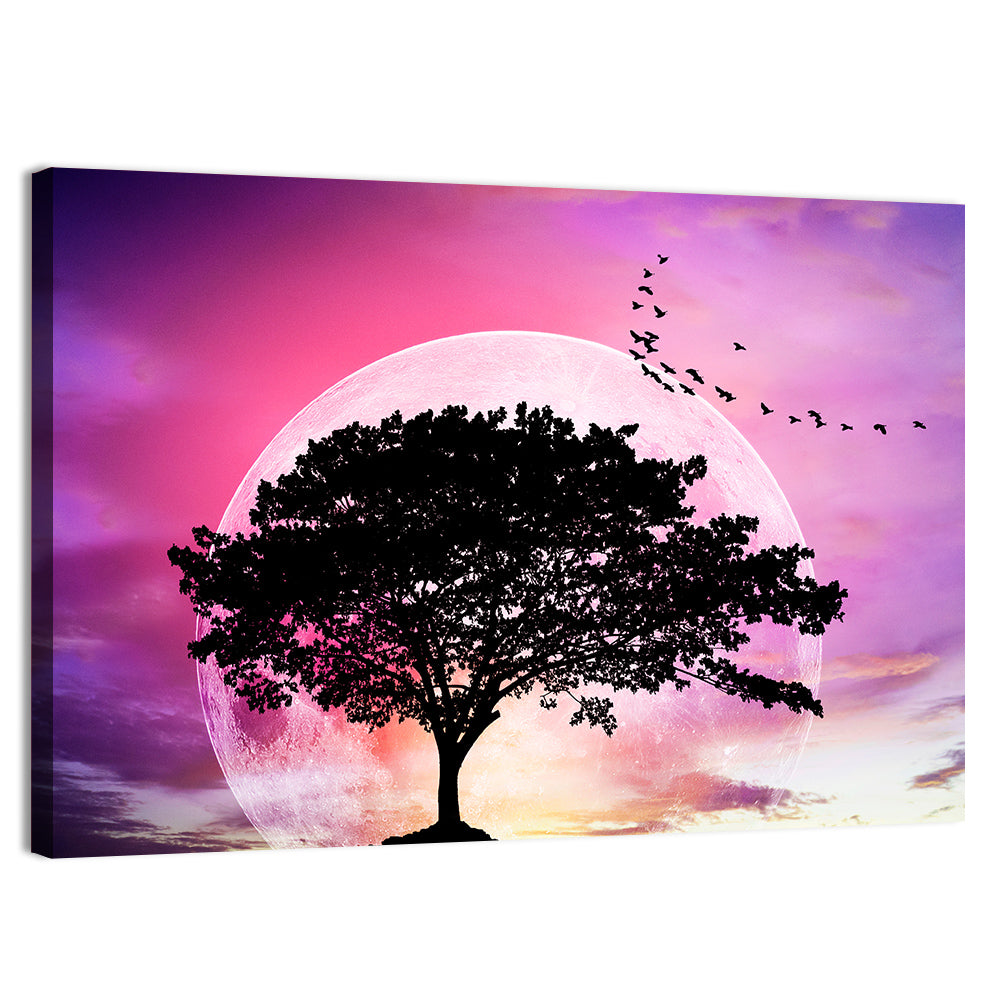 Tree Beneath Twilight Moon Wall Art