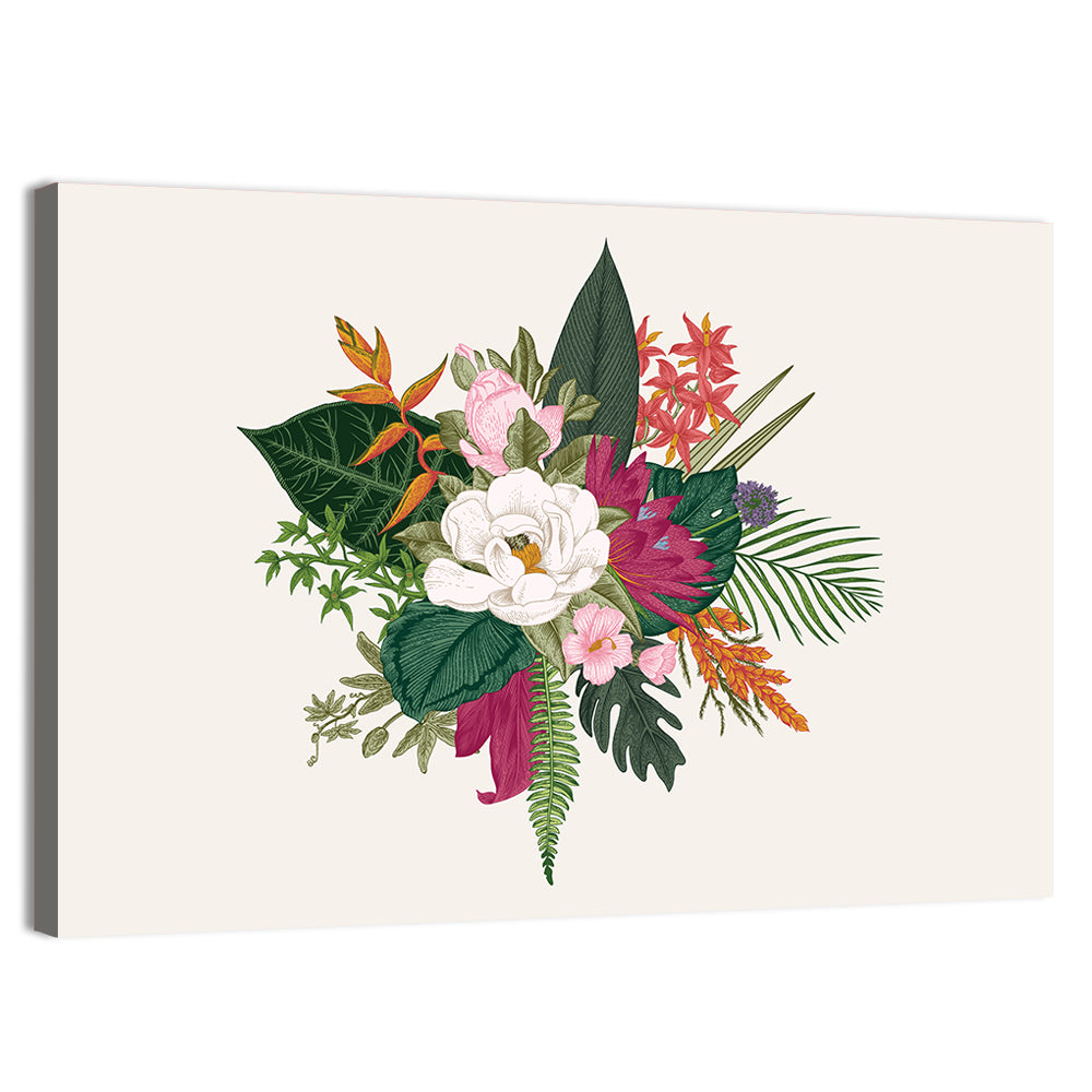 Tropical Bouquet with White Flower Wall Art, canvas print, landscape