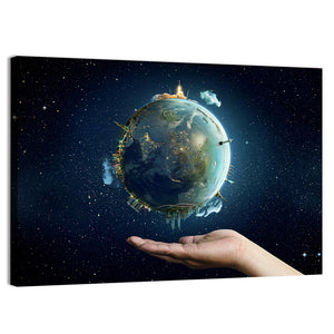 Planet Earth On Palm Wall Art