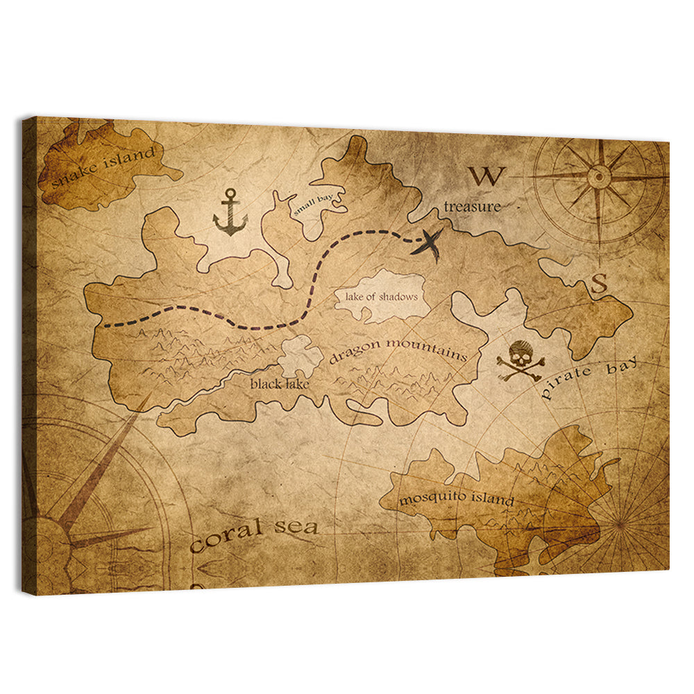 Vintage Pirate Treasure Map Wall Art, canvas print, landscape