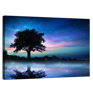 Starry Night With Lonely Tree Wall Art