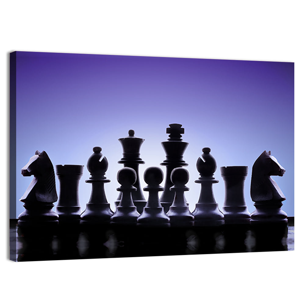 Blue Backlit Chess Pieces Wall Art