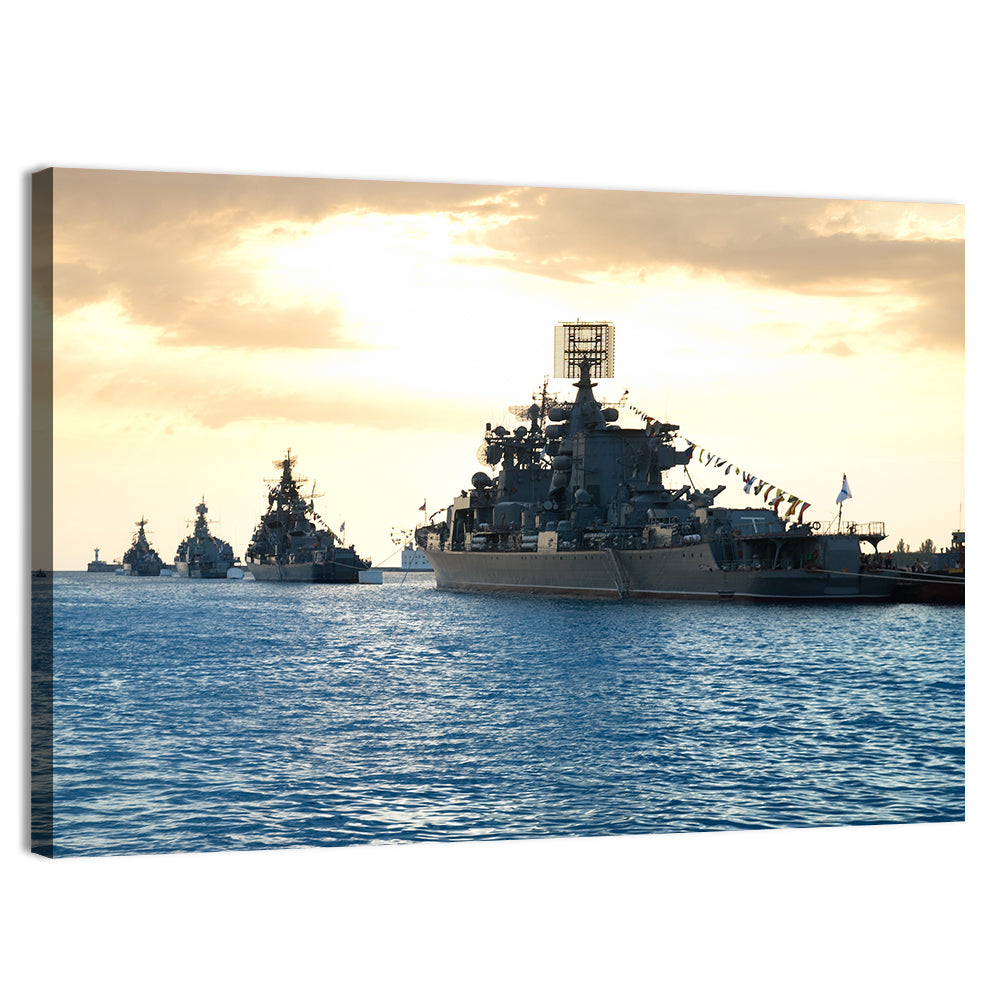 Naval Fleet at Golden Sunset Wall Art