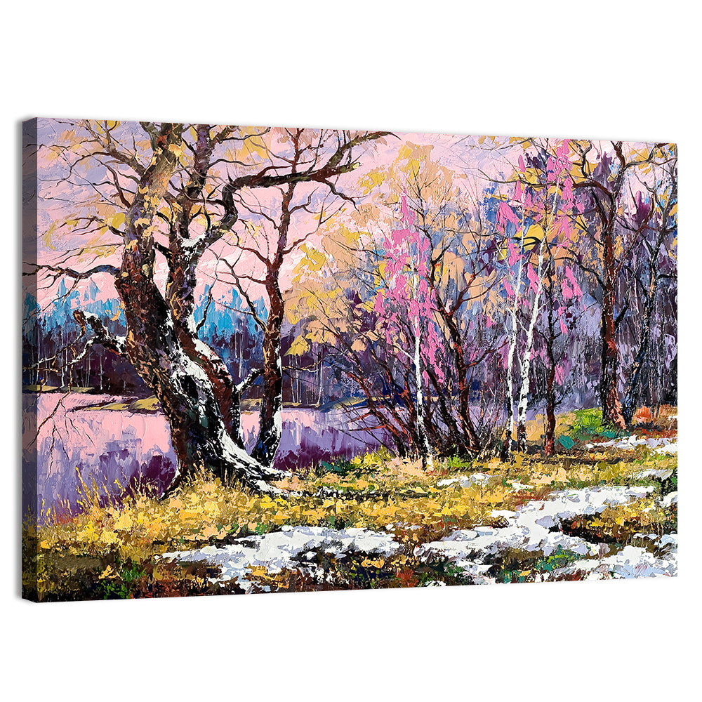Autumn Lakeshore with Pink Foliage Wall Art