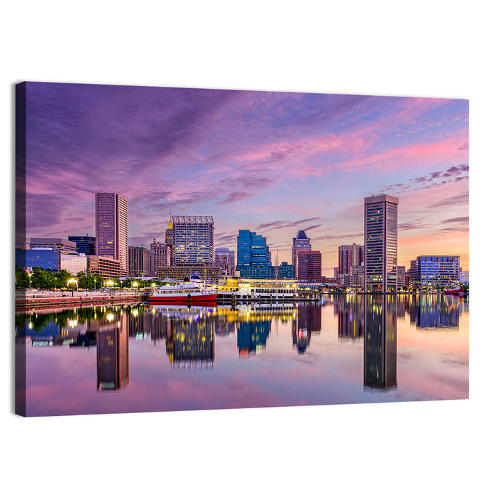Baltimore Inner Harbor Skyline Wall Art as a canvas print