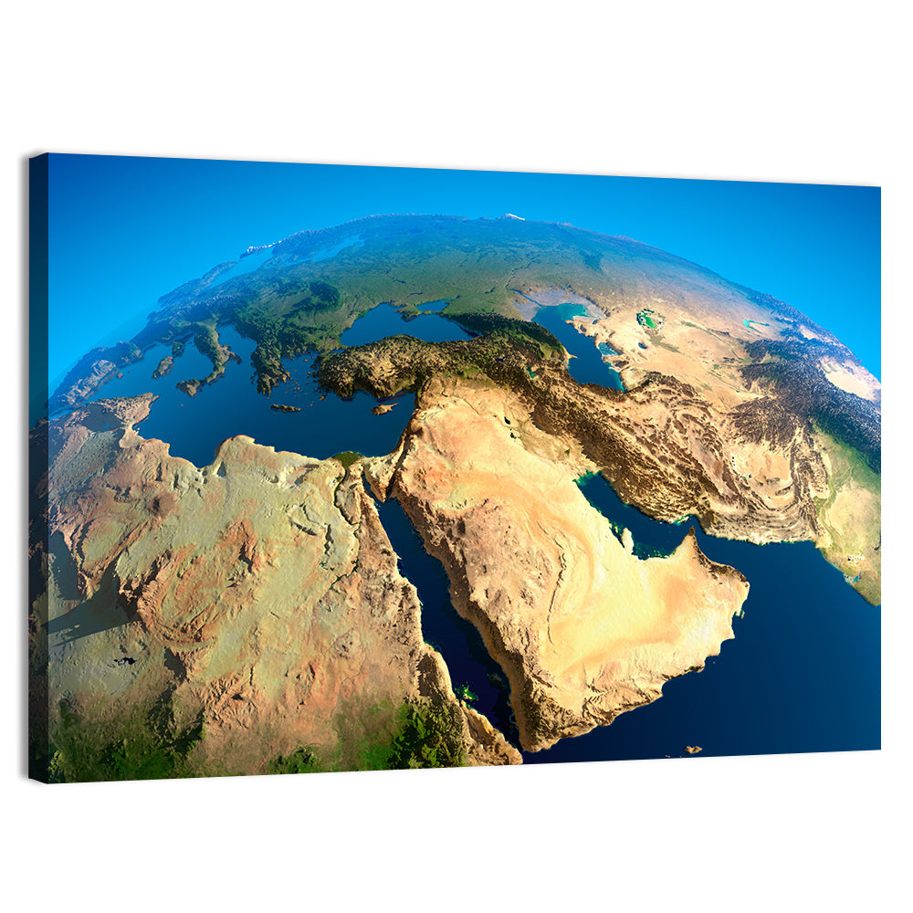 Satellite View of the Middle East Wall Art, canvas print, landscape