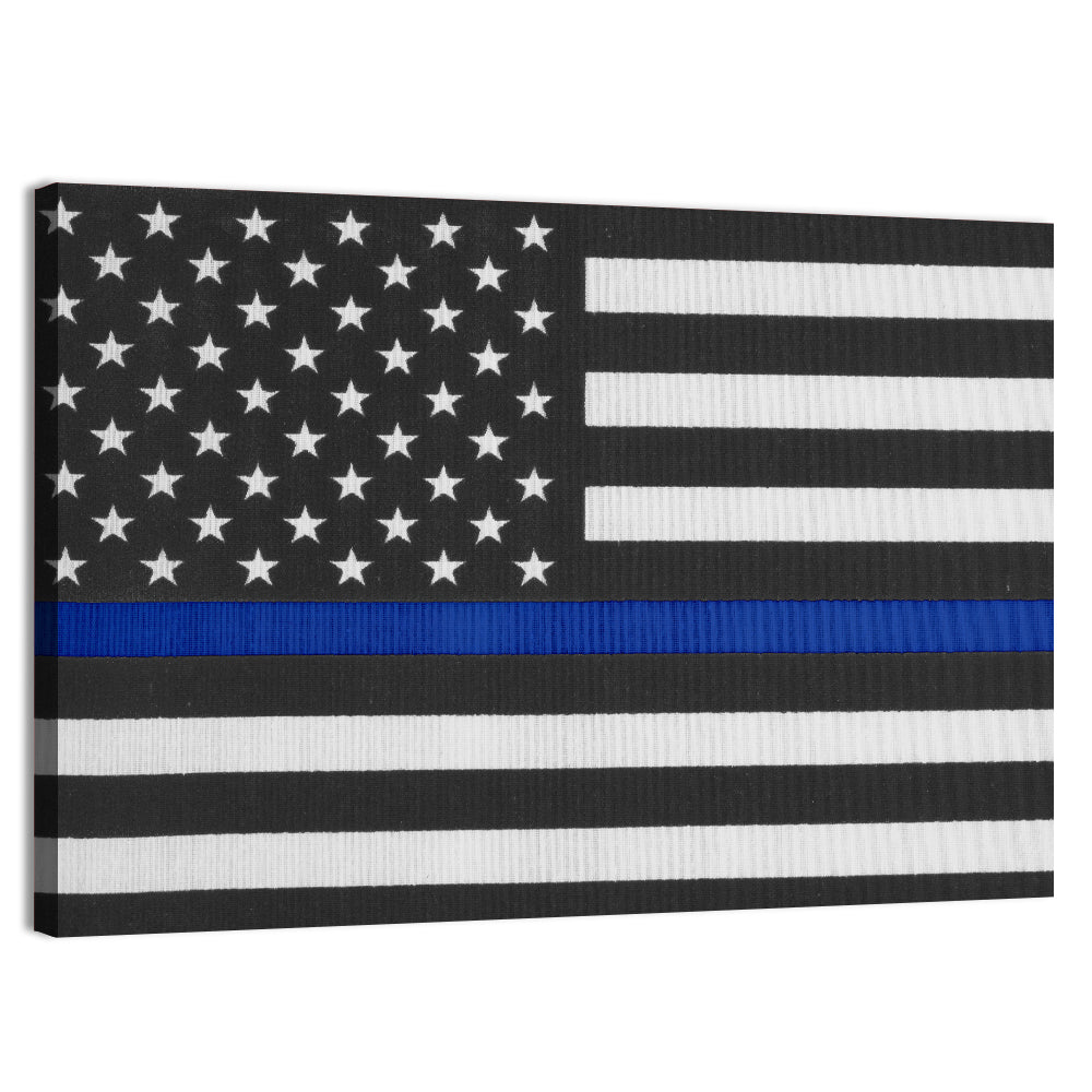 Monochrome American Flag with Blue Stripe Wall Art