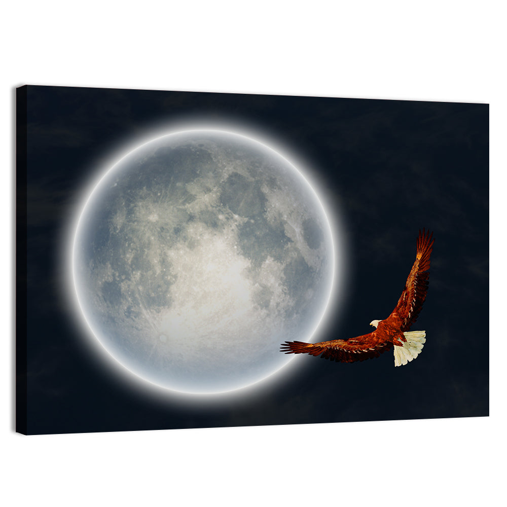 Bald Eagle Moonlight Flight Wall Art, canvas print, landscape