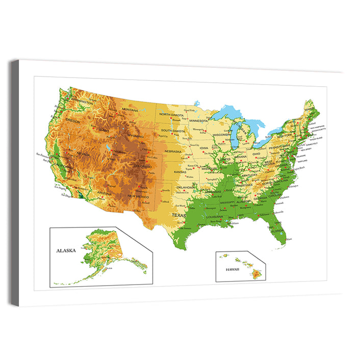 United States Topographic Map Wall Art as a canvas print