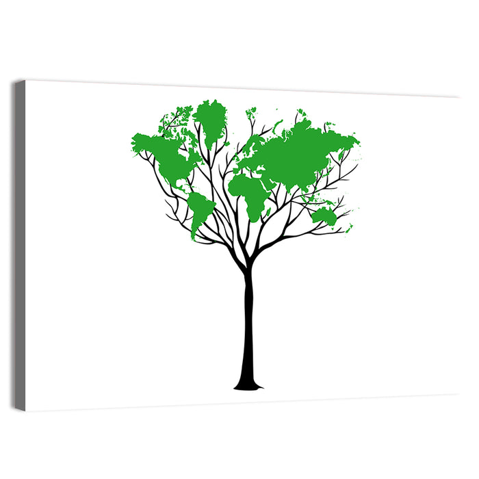 World Map Tree with Green Canopy Wall Art as a canvas print