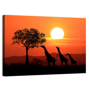 Giraffes At Sunset Wall Art