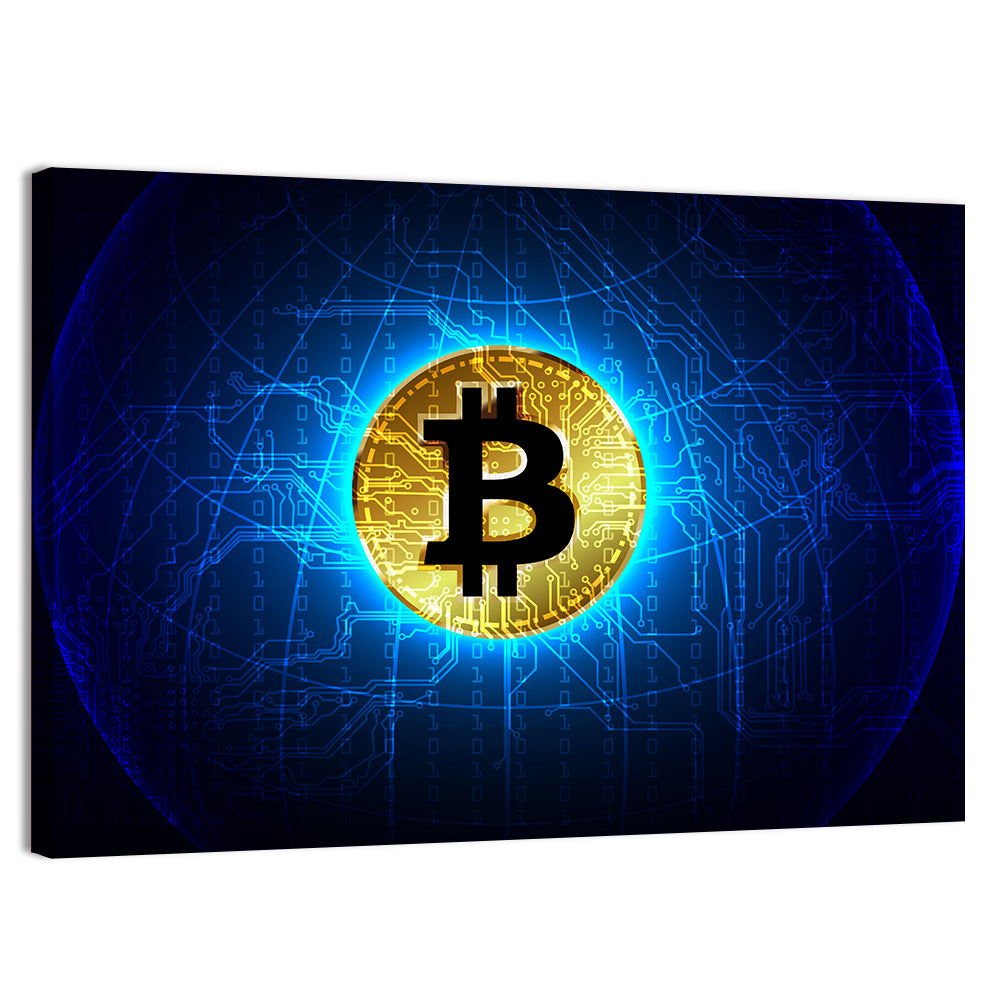 Golden Bitcoin Globe Wall Art