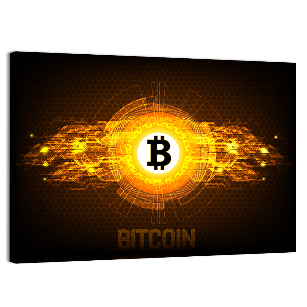 Futuristic Bitcoin Circuit Wall Art, canvas print, landscape