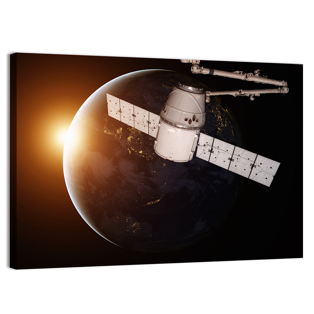 Satellite Over Earth at Sunrise Wall Art