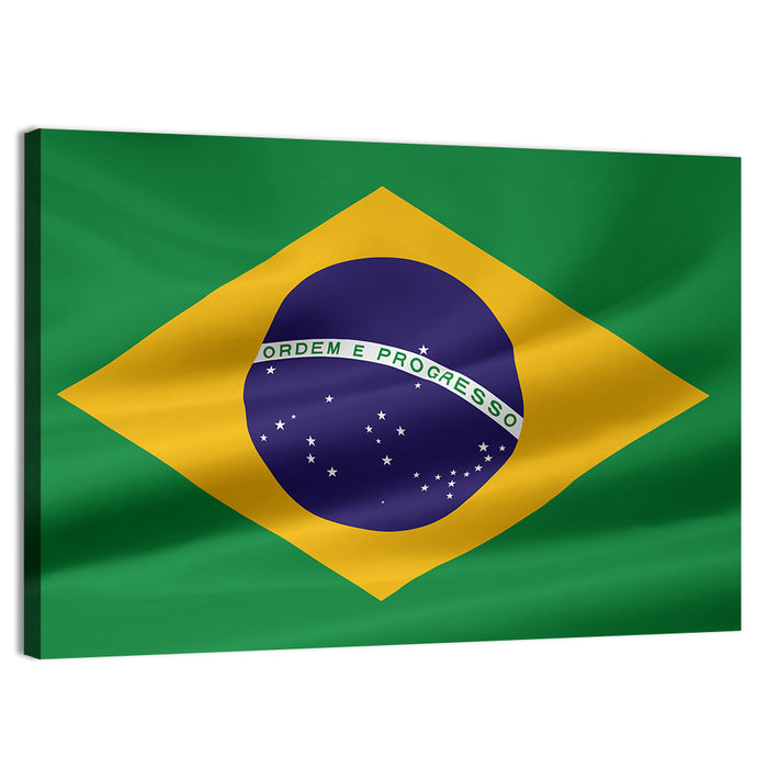 Brazil Flag with Ordem E Progresso Wall Art as a canvas print