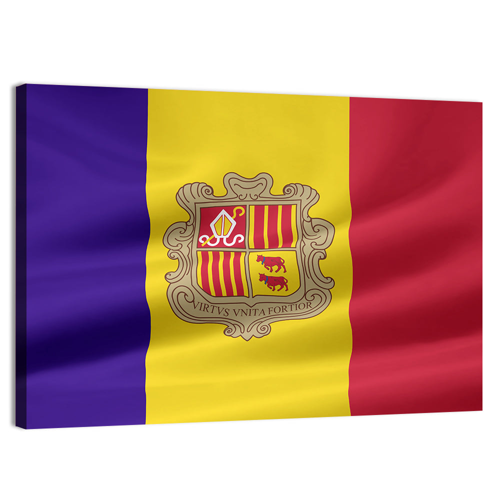 Andorra Flag with Coat of Arms Wall Art, canvas print, landscape