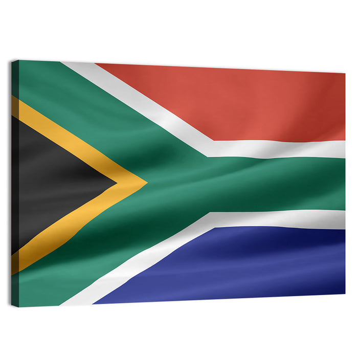 Waving South African Flag Wall Art as a canvas print