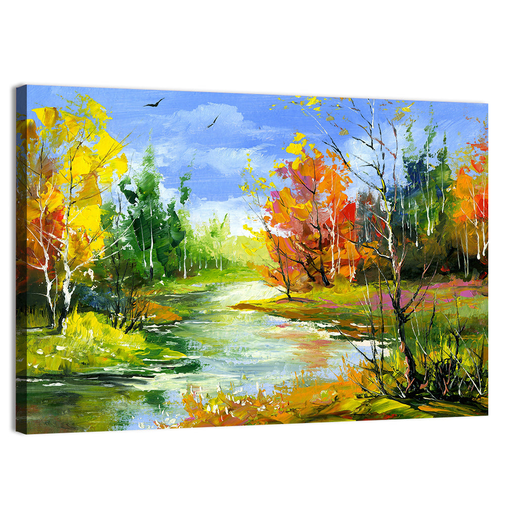 Winding Autumn Stream Wall Art, canvas print, landscape