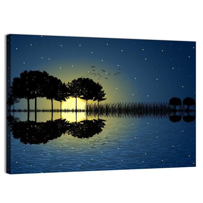 Moonlit Guitar Island Wall Art as a canvas print