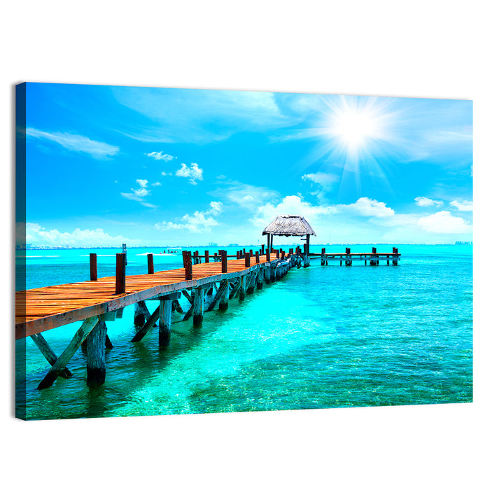 Wooden Jetty Near Cancun Wall Art as a canvas print