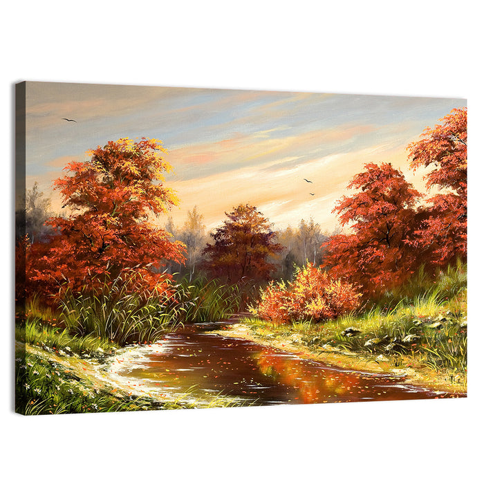 Winding Autumn River Wall Art as a canvas print