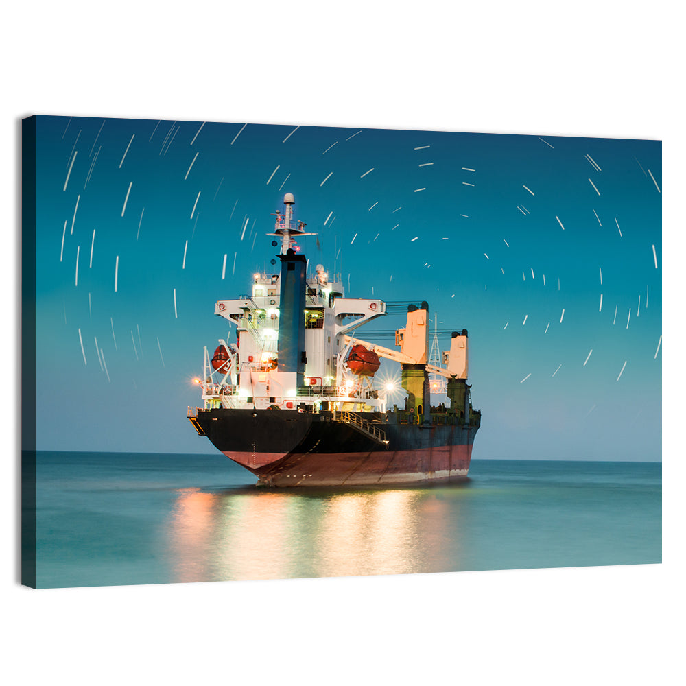 Cargo Ship Under Star Trail Sky Wall Art