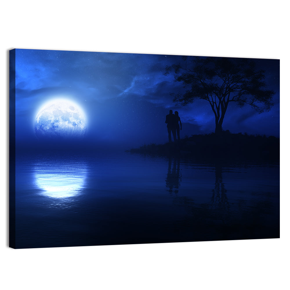 Loving Couple Under Moonlight Wall Art, canvas print, landscape
