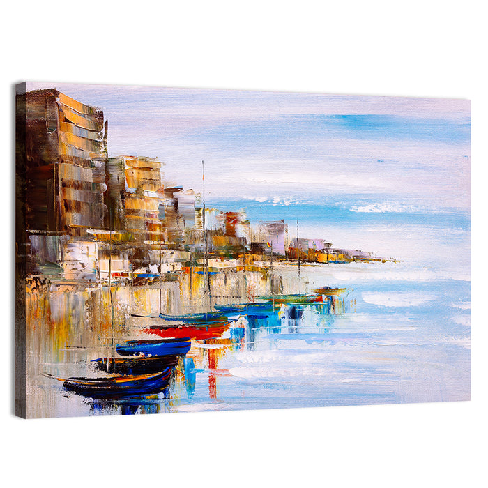 Harbor Oil Painting Wall Art as a canvas print