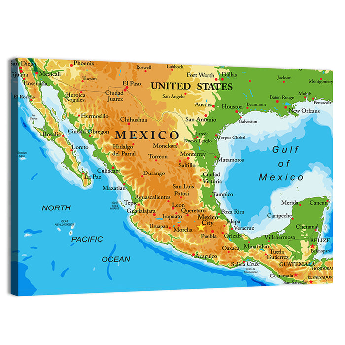 Mexico Relief Map Wall Art as a canvas print