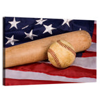Baseball and Bat on American Flag Wall Art