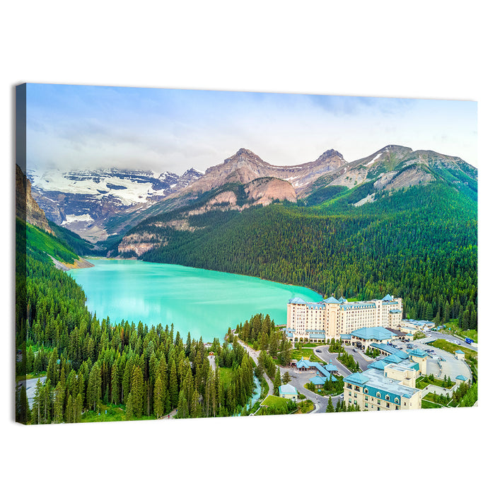 Lake Louise Aerial View Wall Art as a canvas print