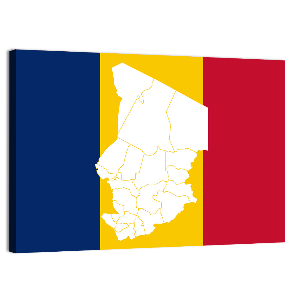 Chad Map with Tricolor Flag Wall Art, canvas print, landscape