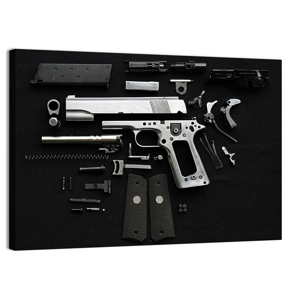 Exploded Pistol Study Wall Art, canvas print, landscape