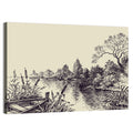 Ink Sketch Rowboat on Lake Wall Art